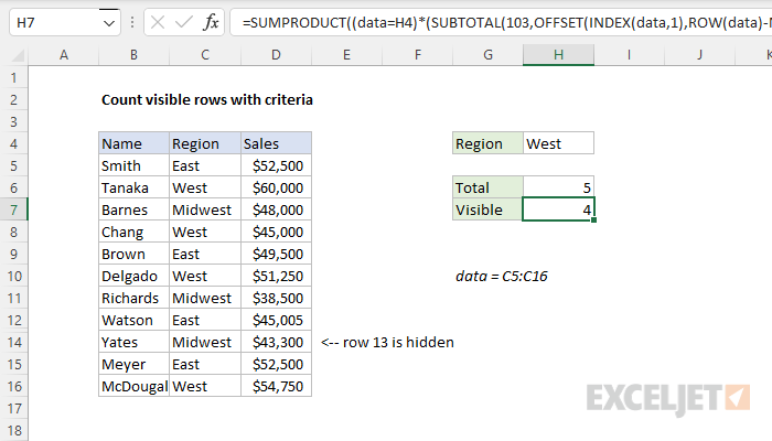 Excel How To Count Visible Cells